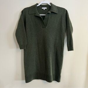 Madewell‎ Green wool blend 3 quarter sleeve shirt dress v neck collar women's XS